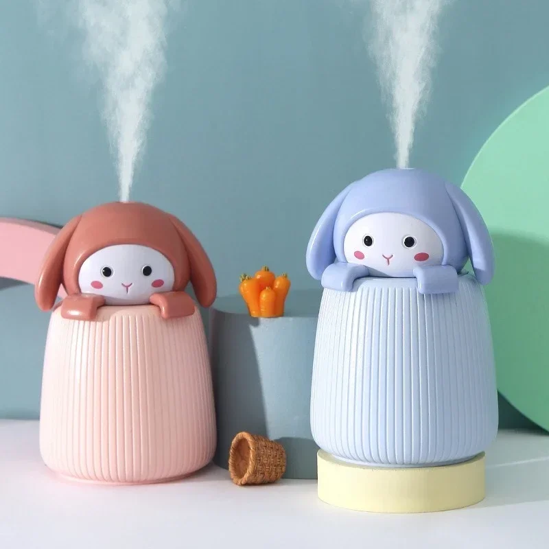 Cartoon cute rabbit portable charging spray hydration instrument desktop humidifier two-gear adjustment car bedroom office mini portable fan electric with powerbank hanging neck usb charging leaf free cool little small cute lovely rechargeable