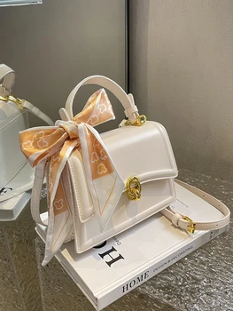 Borsa con patta leggera con decorazione a fiocco, borsa a tracolla da donna Mini Casual da lavoro borsa quadrata con decorazione sciarpa Skinny per ragazze adolescenti donne 1