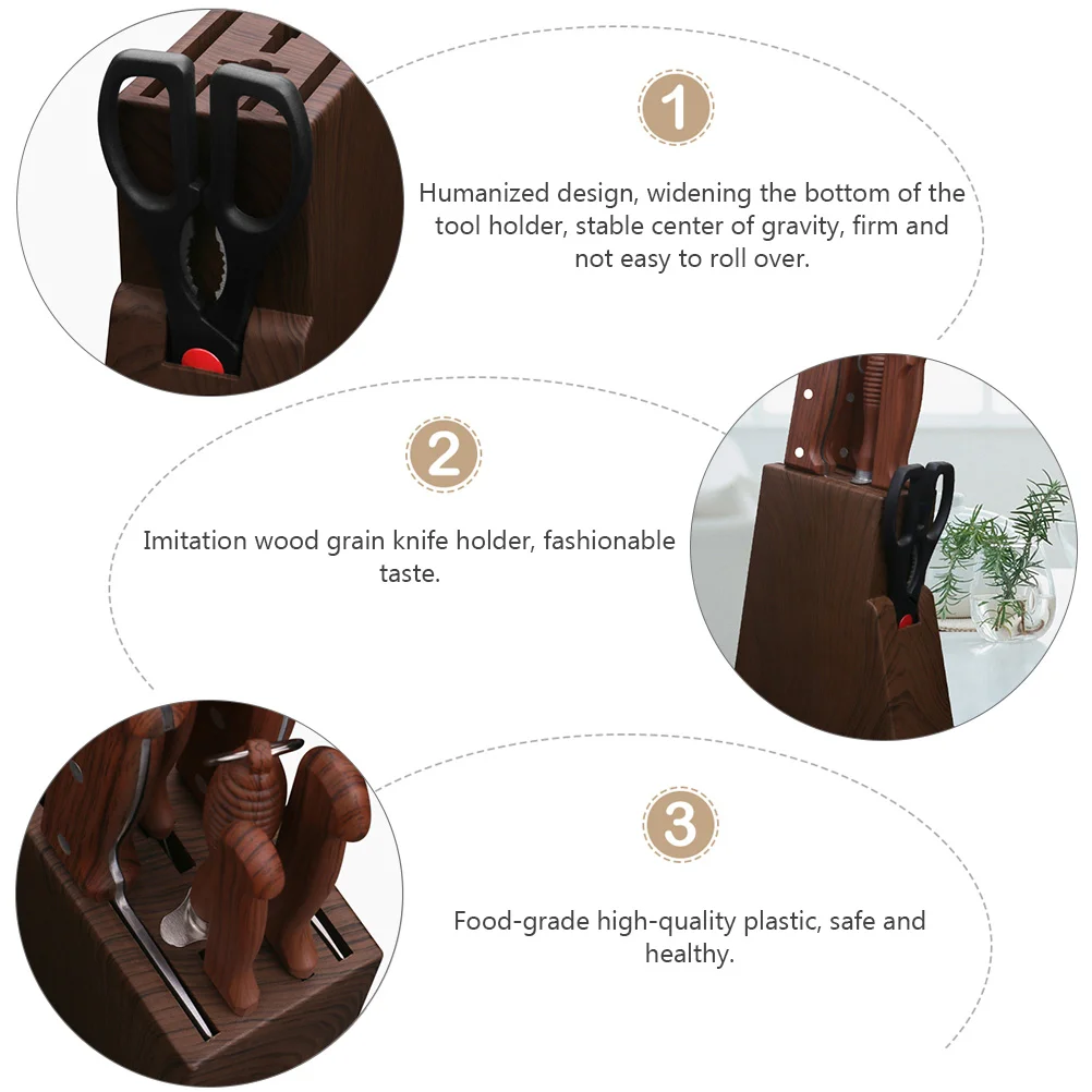 Knife Holder Kitchen Desktop Storage Rack Imitation Wood Grain Shelves Plastic