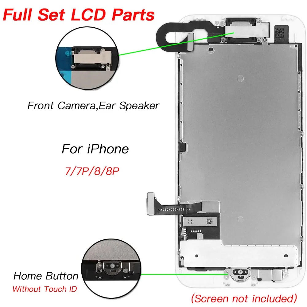 

Full Set LCD Parts Replacement For iPhone 7 8 Plus Front Camera Home Button Flex Cable Ear Speaker And Screws