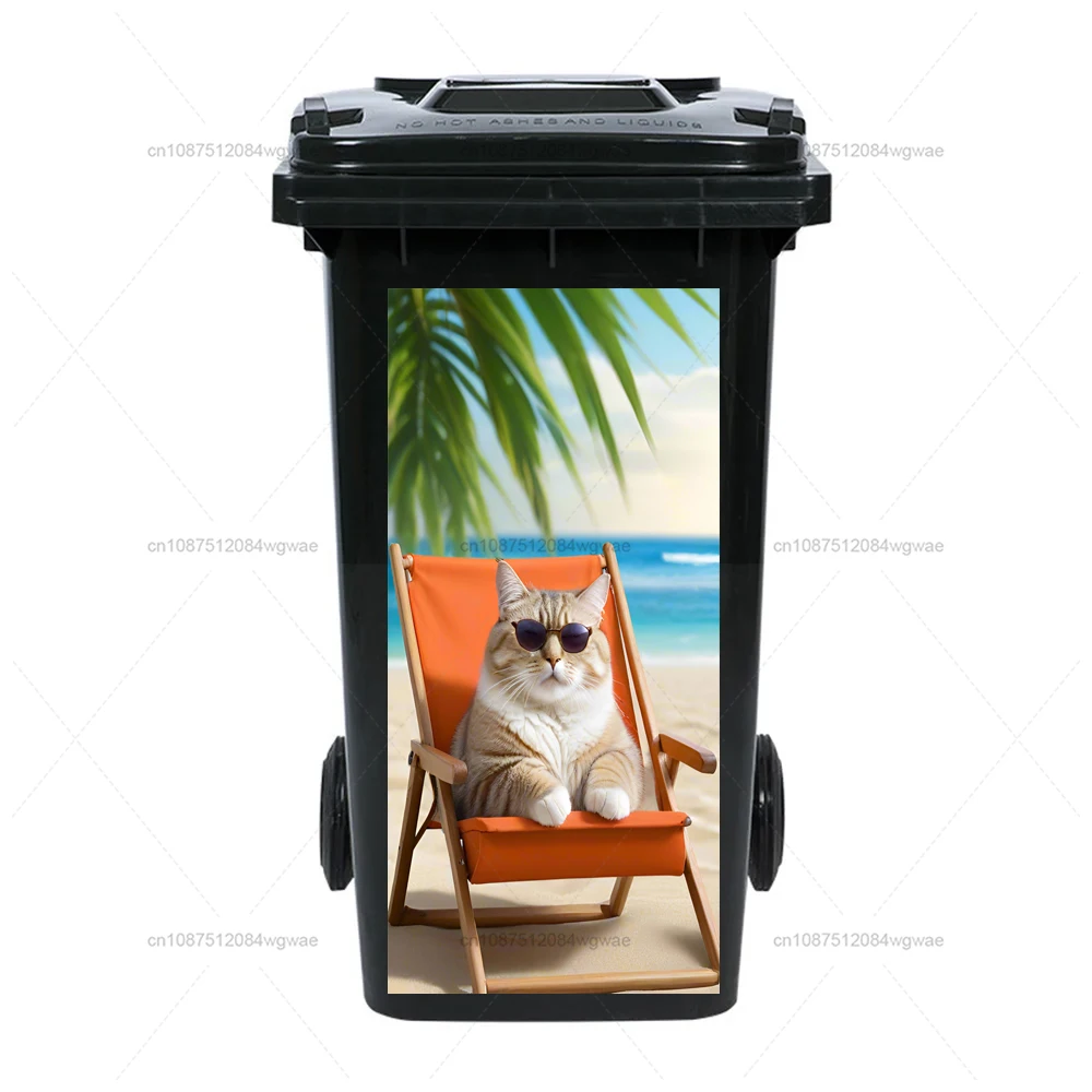 Trash Can Sticker Vacationing Kittens and Puppies trash can stickers wall paintings PVC waterproof stickers home stickers wheelie bin stickers