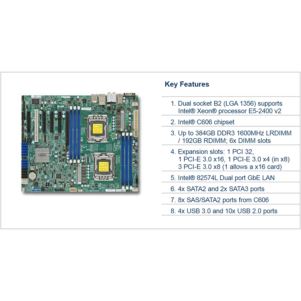 Per Scheda Madre Supermicro Workstation Lga 1356 Processore Intel C602 Ddr3 Xeon E5-2400 E E5-2400 V2 X9Dal-3