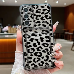 Leopard Print Clear Card Holder Phone Case Cover - Samsung A06 (A121 Black)