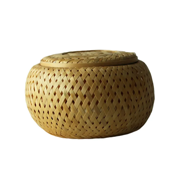 Bamboo woven small basket double-layer hollow small mini box bamboo woven packaging box creative flower pot bamboo tea jar