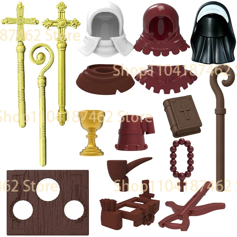 MOC Mittelalterliche Bausteine Priesterhut Umhang Scepter Dekorative Perlen Historische Figur Zubehör Kreative DIY Bausteine Spielzeug Geschenke