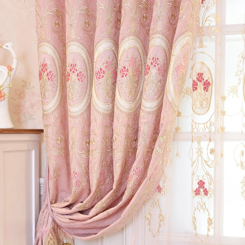 

Chenille Embroidered Flower Blackout Curtains for Living Room Bedrooms Girl's Window Curtain Backdrop Custom European Luxury