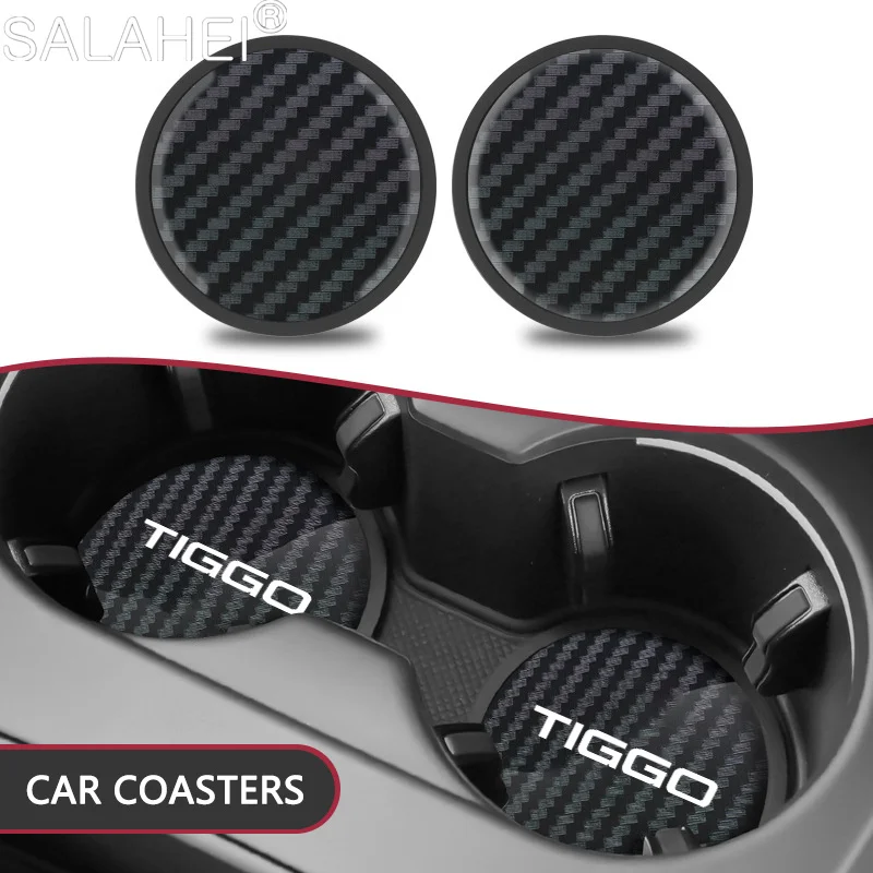 Carbon Fiber Car Coaster Water Cup Slots Non-Slip Pad 2Pc For Chery Tiggo 2 7 8 pro 5 3 T11 5X Amulet Fora QQ IQ Fulwin Arrizo 5
