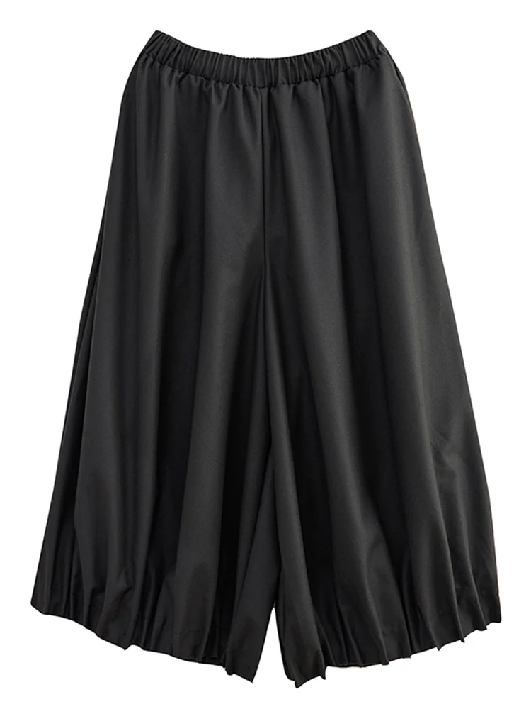 Black Vintage High Elastic Waist Pleated Wide Leg Pants Women New Casual Loose Trousers Fashion Streetwear Spring Autumn 2025
