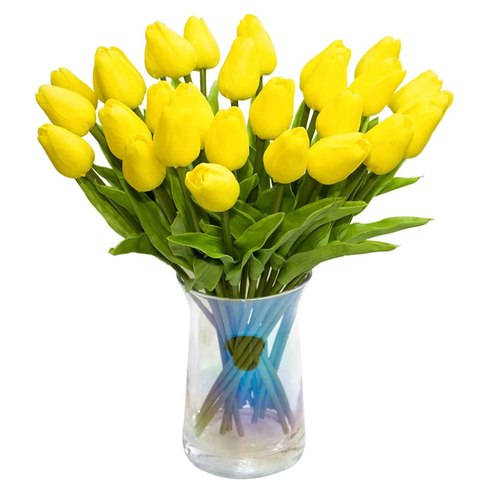 

30Pcs Artificial Tulips Flowers Real Touch Tulips Fake Holland PU Tulip Bouquet Latex Flower White Tulip(Yellow)