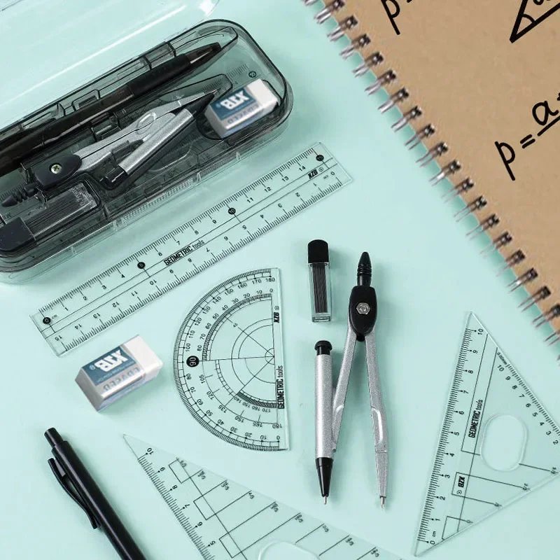 A Whole Set OfCompass Set Ruler Measurement Learning Professional Multifunctional Drawing Tool Ruler and 8-pcs
