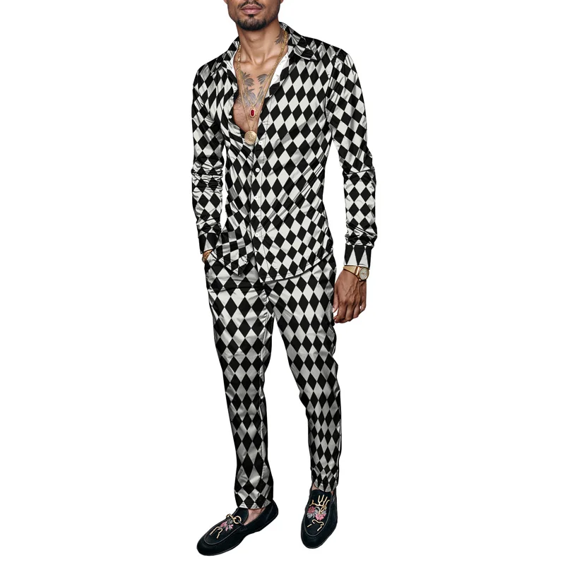 Conjunto de camisa de hombre primavera/verano 2025, estampado de marca, moda, sencillo, de dos piezas, traje de fiesta ligero de lujo para hombre, manga larga, nuevo St_voghion.com