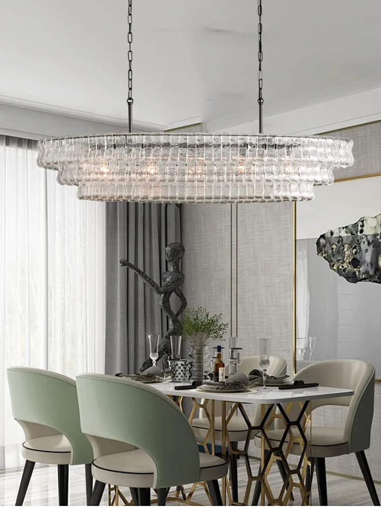 Vintage French Clear Glass Chandelier Lighting Long Oval Grey Hanging Lamps over Dining Table Decoration Lustres Lamparas
