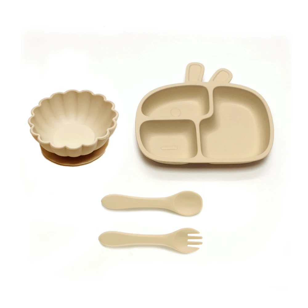 4pcs Baby Dinner PlateInfant Suction Cup Compartment PlateAutonomous Eating Training Bowl and Plate Set 5