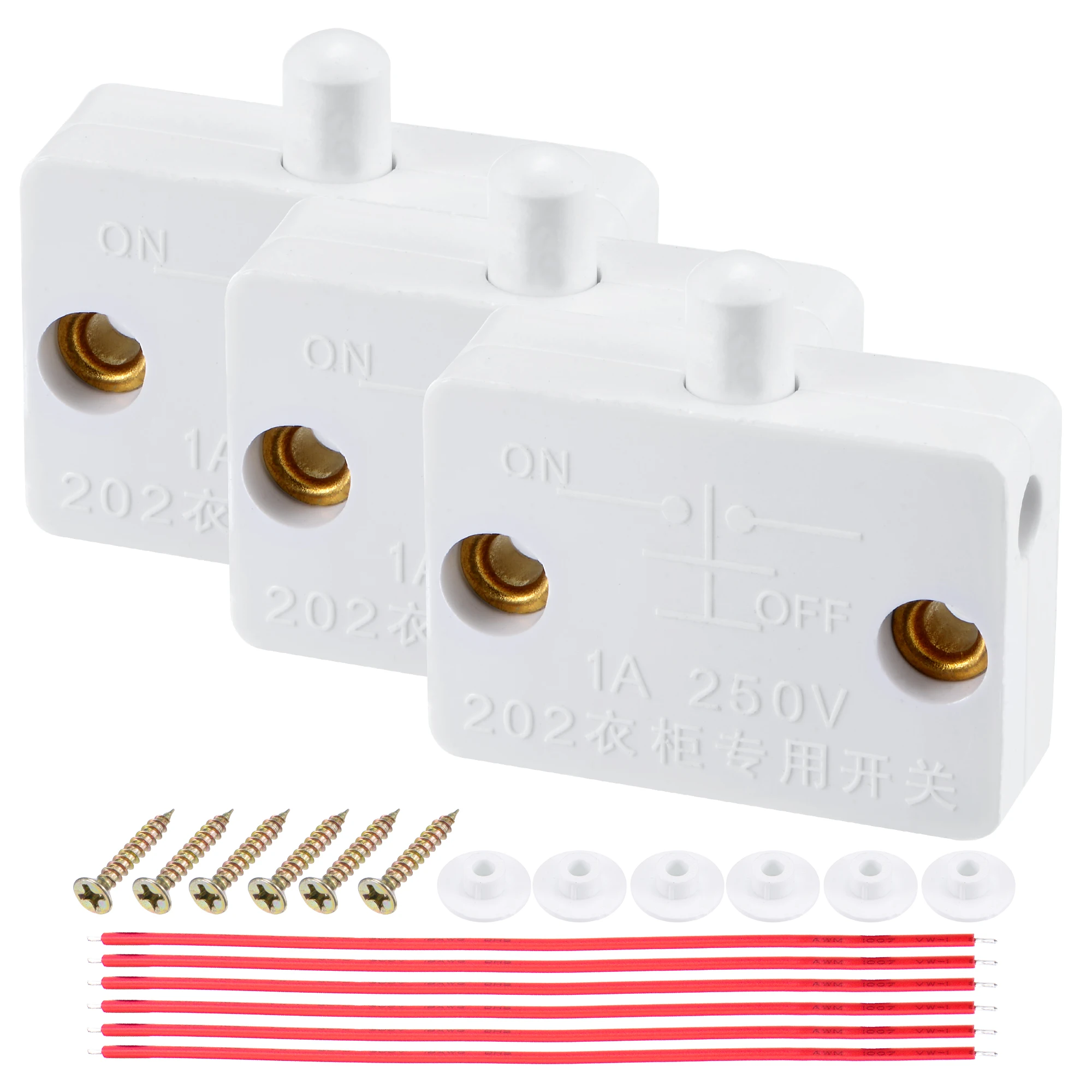 3 Set Cabinet Lamp Switch, AC 250V 1A Normally Closed Door Wardrobe Touch with Wires for Cupboard Closet Household Furniture normally closed pvc anti corrosion solenoid valve acid and alkali resistant pilot piston water valve gas valve electric contro