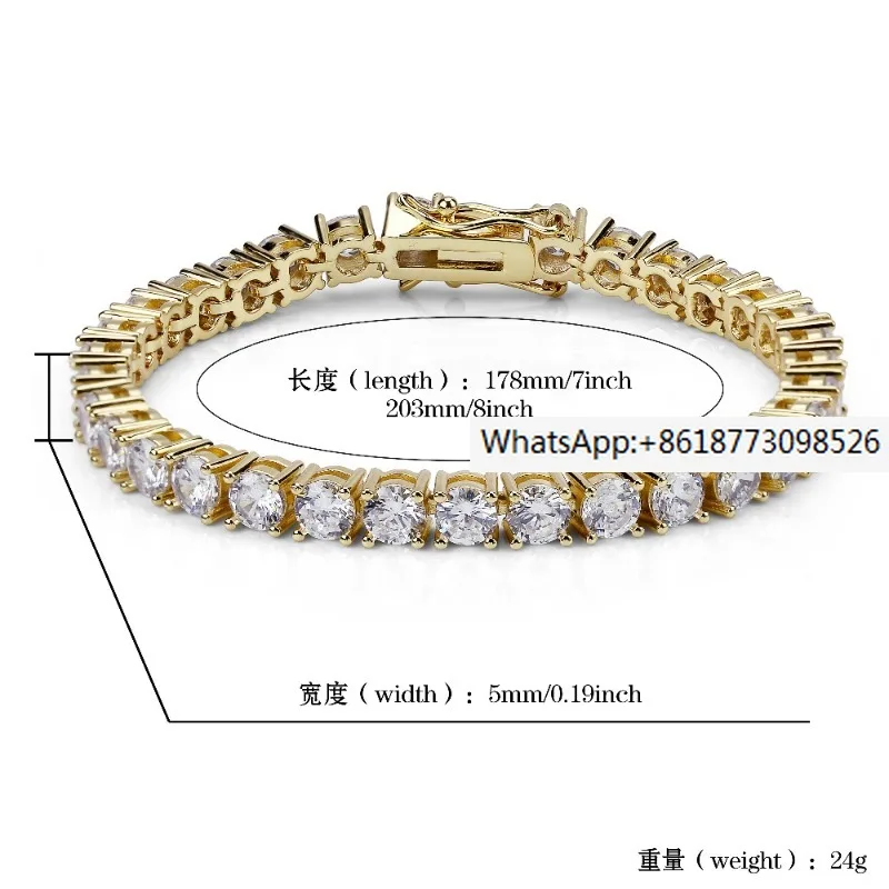 

3mm-6mm Mens/Women AAA+ Cubic Zirconia Tennis Bracelet Hip Hop Jewelry Iced Out 1 Row Gold Color CZ Charms Bracelet For Gifts