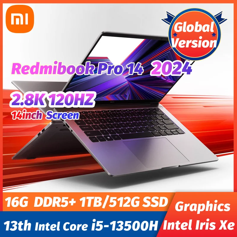 2024 Xiaomi Redmi Book Laptop 14 Core i5 13500H Intel Iris Xe 2.8K 120Hz 14inch Screen 16GB DDR5+512G/1TB SSD Mi Notebook PC new