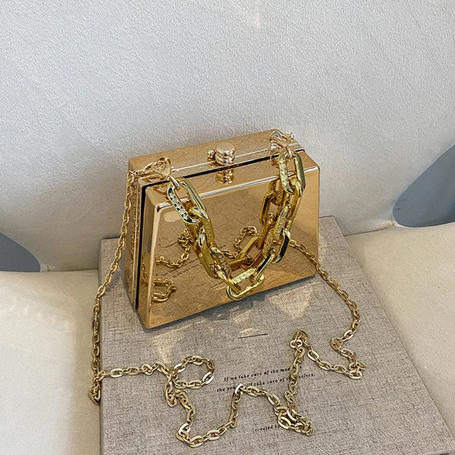 2023 Luxury Women Small Box Crossbody Bag Brand Lady Gold Plastic Handle Handbags and Purses Clutch