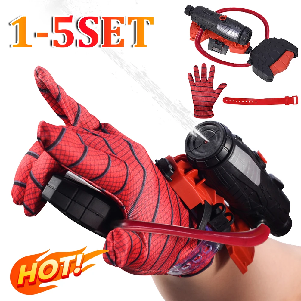 1-5set Spider Web Shooters Toy Superhero Squirt Guns with Glove Summer Outdoor Toys Wrist Water Sprayer Toy for Kids and Adults