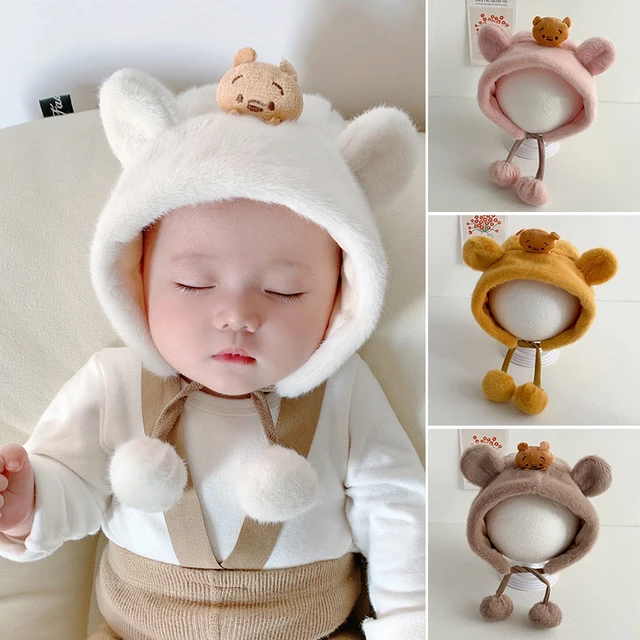  Kids Satin Bonnet Baby Bear Bonnet Adjustable Fleece