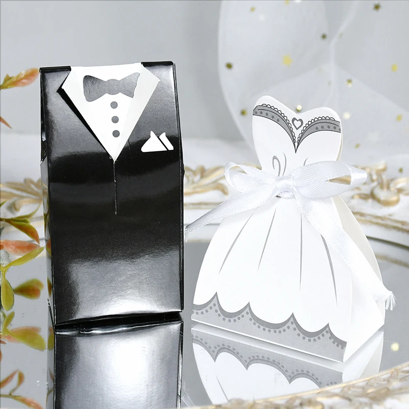 20pcs Bride And Groom Dresses Wedding Candy Box Diy Favor Gifts Bag