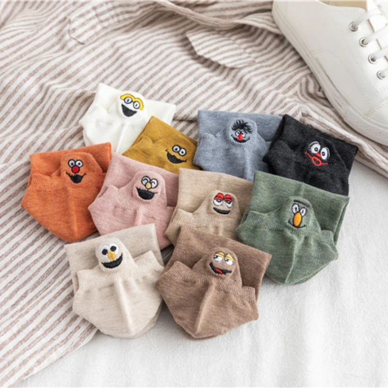 New 10 Pairs Women Cute Socks Cotton Kawaii 2024 Embroidered Funny Low Cut Socks Girls Ankle Socks Harajuku Girls School Gifts
