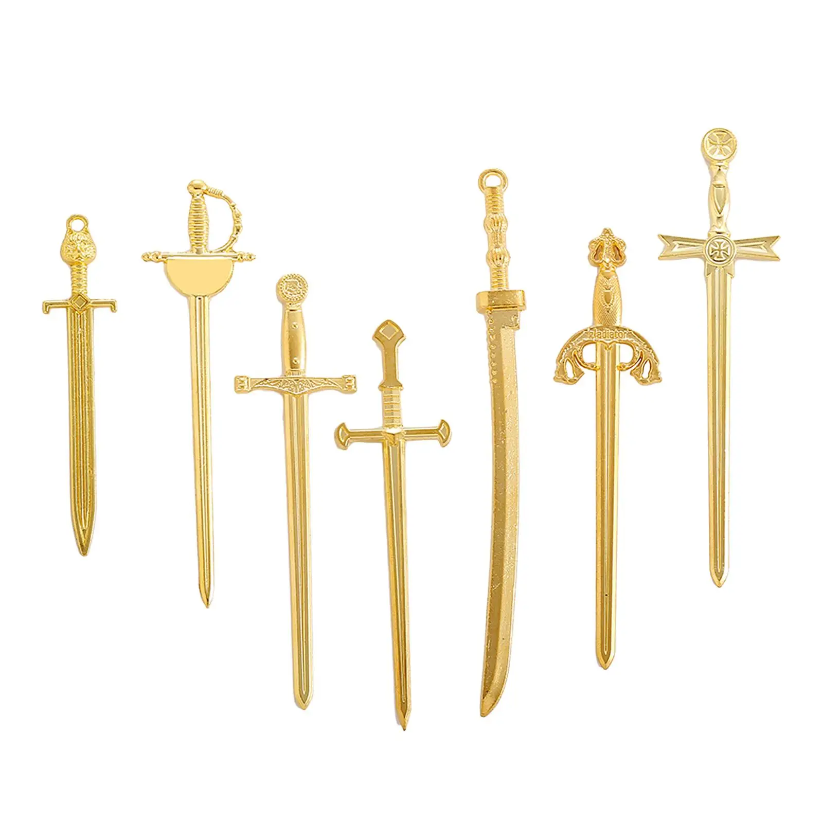 

7x Long Sword Pendants Gold Sword Bookmark Charms for Bookmark Jewelry Making Keyrings Decoration DIY Accessories Birthday Gift