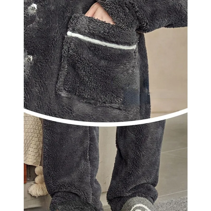 Men Pajamas Winter Coral Velvet Sleepwear Set Youth Plus Padded Warm Cotton Jacket Loungewear Outfit Young Students Home Clothes