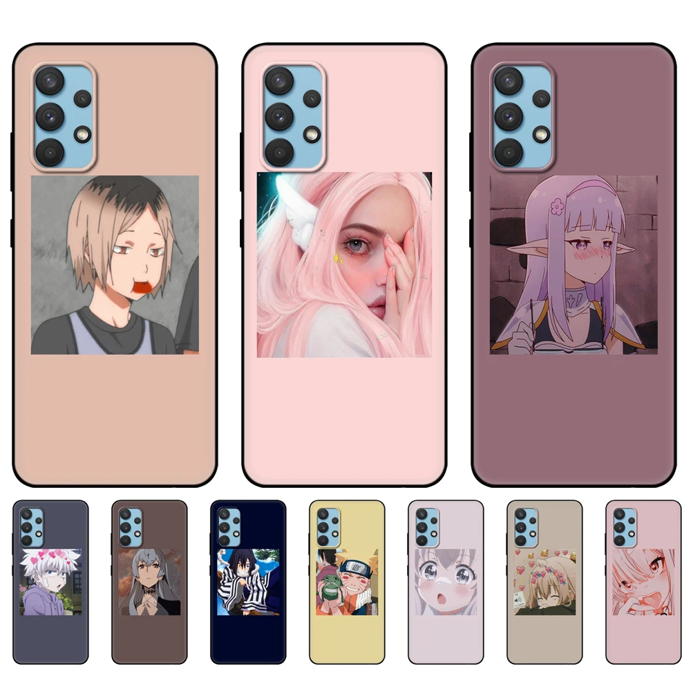 Custodia In Tpu Nero Per Samsung Galaxy A12 A22 A22S A32 A42 A52 A72 4G 5G S21 Plus Ultra Cover Posteriore Anime Icone