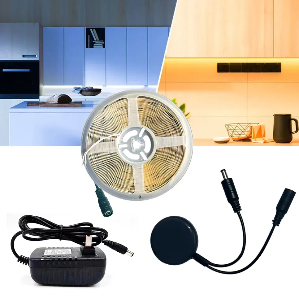 

12V COB LED Strip Light With Dimmable Penetrable Wood Mirror Acrylic Wireless Hand Sweep Touch Sensor Switch for Cabinet kitchen