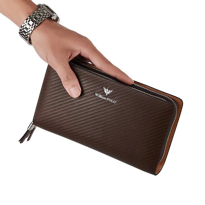 WILLIAMPOLO Long Wallet Men Clutch Bag With Strap Leather Men's Phone  Credit Card Luxury Removable Card Holder Walet PL191469