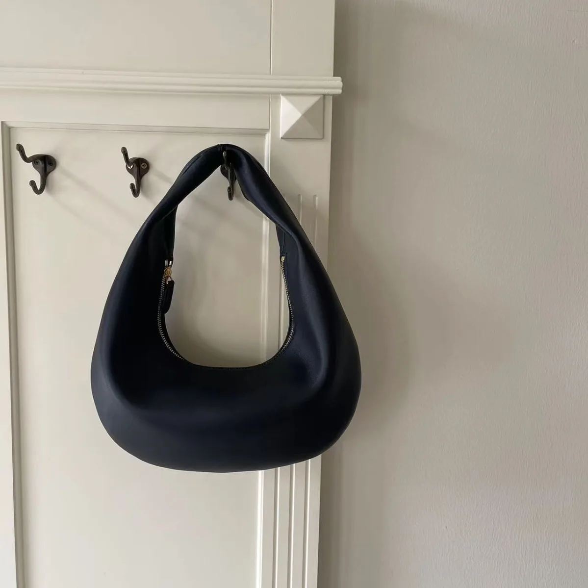 Minimalist Crescent Shoulder Bag with Unique Design Underarm Handbag for Women Genuine Leather