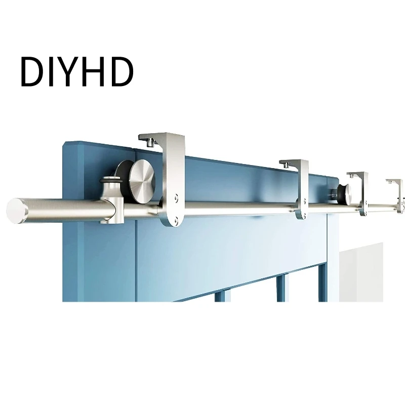 DIYHD 200cm Ceiling Mount Flat Roller Sliding Barn Door Hardware Single Door Kit，Stainless Steel Heavy Duty Sturdy Barn Track