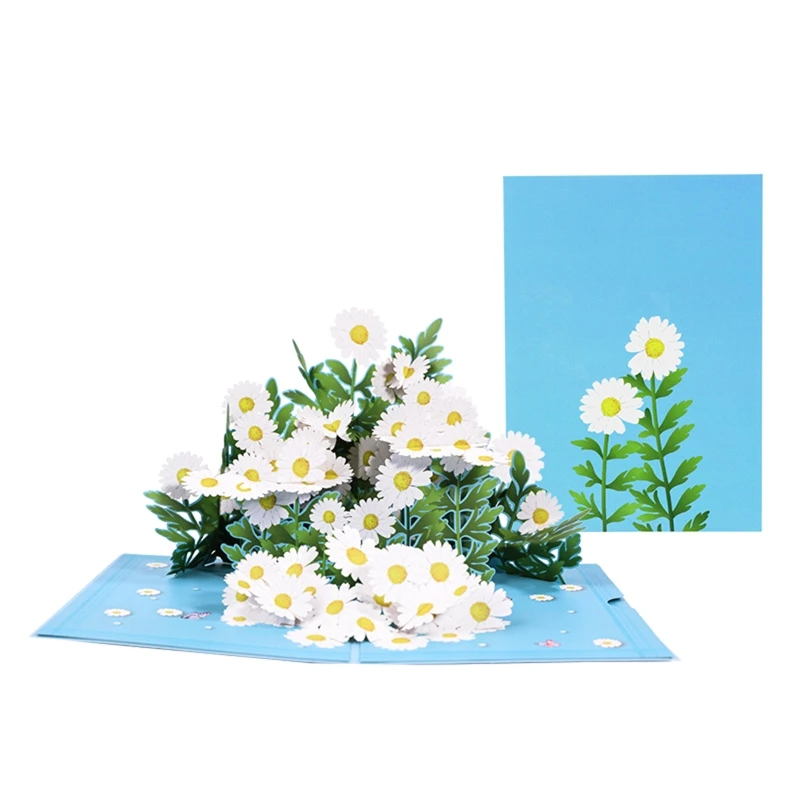 3D Pop Up Cards Daisy Flower Greeting Card with Envelope for Mom Present Women Birthday Valentine's Day Handmade Gift