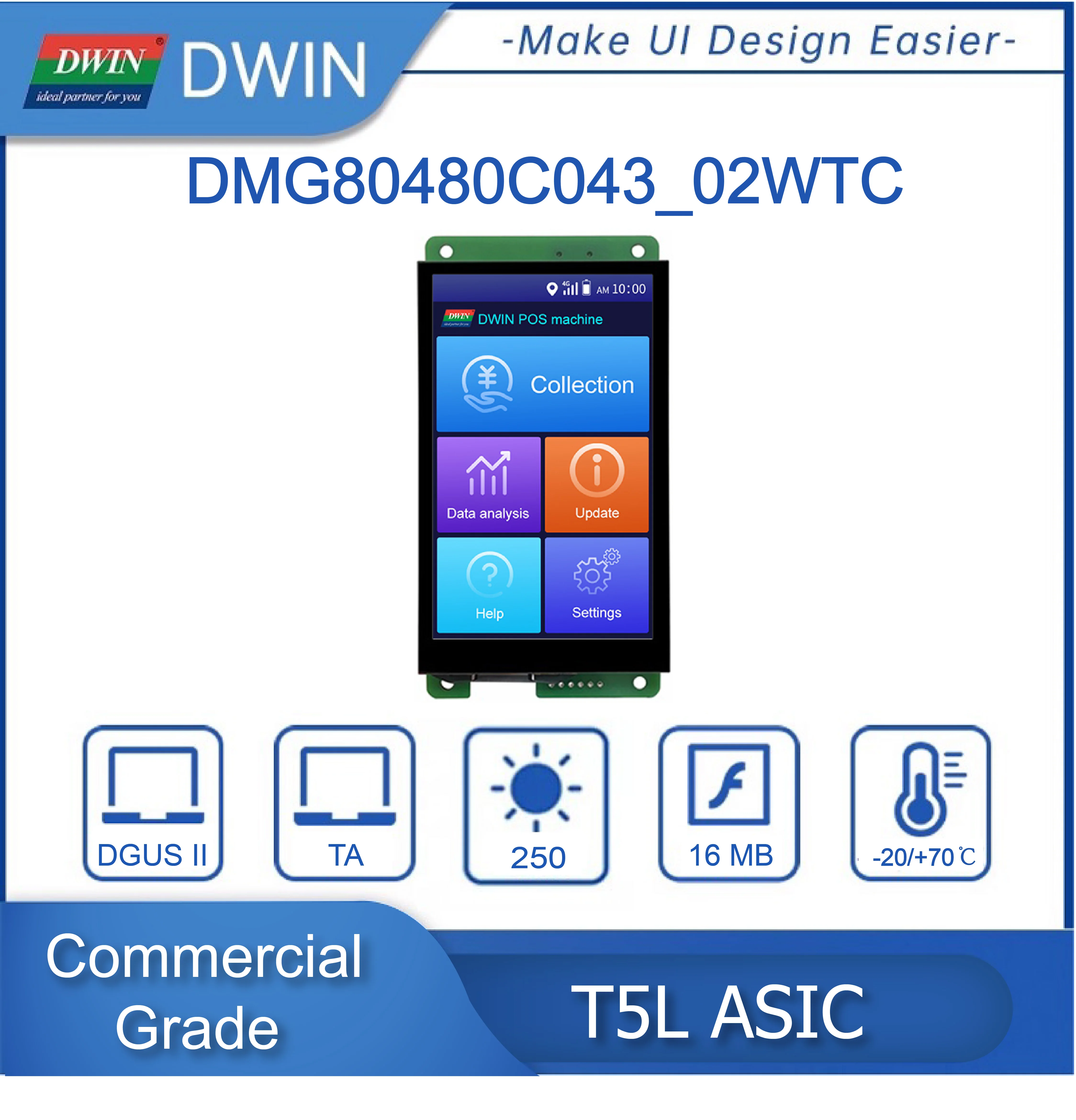 

DWIN 4.3 Inch 480*800 TFT LCD HMI Display Module TTL UART IPS Capacitive/Resistive Touch Screen For Arduino DMG80480C043_02W