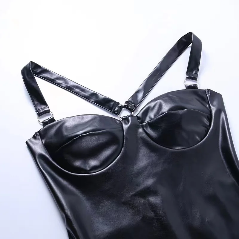Y2K Punk Faux Leather Gothic Sexy Mini Dress