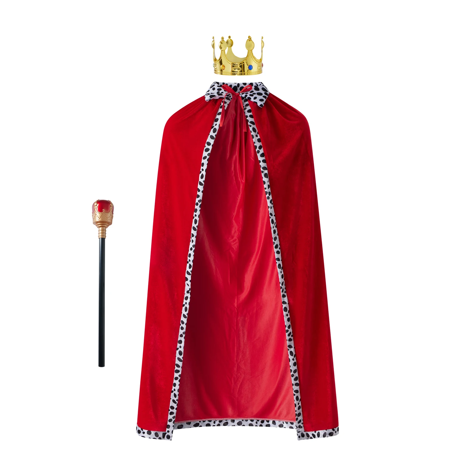 King Cloak Costume Leopard Print Patchwork Adjustable Strap Masquerade Party Cosplay Clothing Plush Velvet Crown Scepter cosplay costume halloween cloak costume