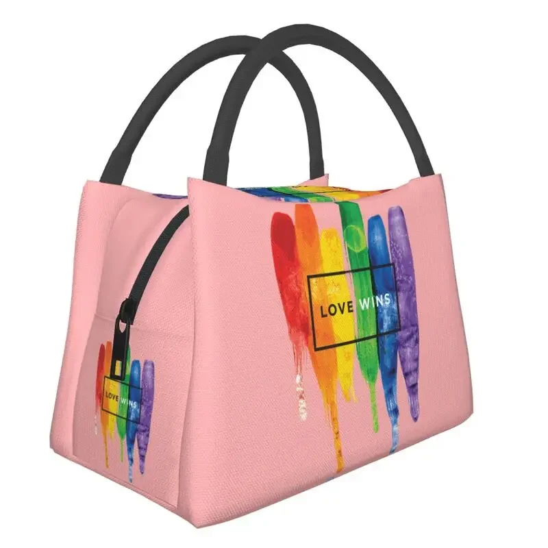 

Love Wins Rainbow LGBT Lunch Bag Women Cooler Warm Thermal Insulated Gay Pride Lesbian Lunch Box for School Food Picnic Tote Bag