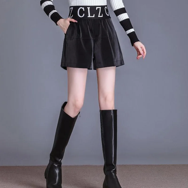 Autumn Winter Thin Solid Color Elastic Waist Straight 2023 New Loose Casual Women's Clothing Patchwork Pocket Fashion Shorts