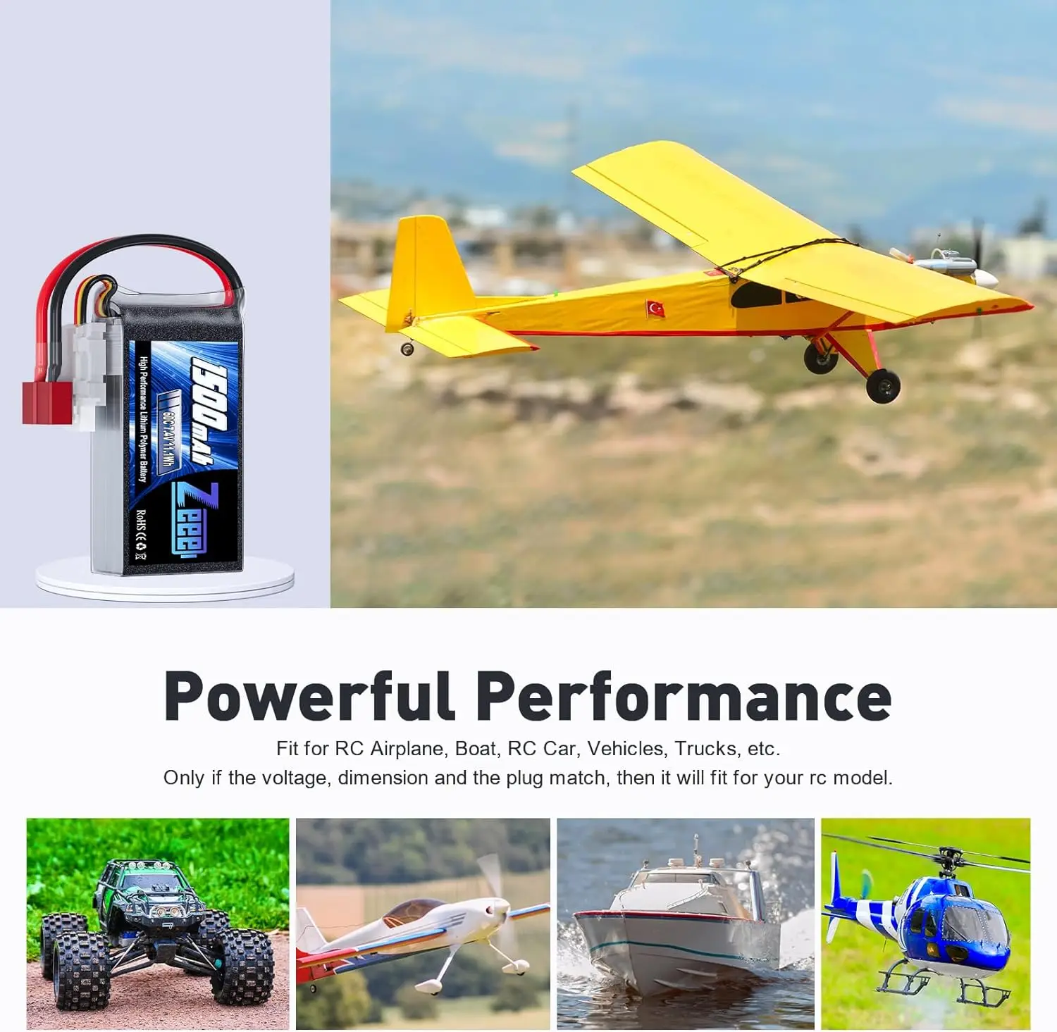 2pcs Zeee 2S 1500mAh Lipo Battery 7.4V 60C with Deans Plug for FPV Drone Boat RC Car Racing Hobby Specialized Lipo Model Parts 4