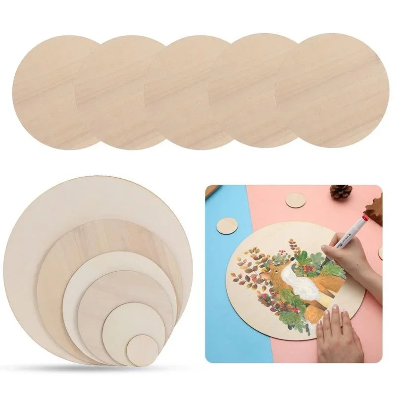 5-30CM DIY 공예 어린이를위한 자연 미완성 라운드 나무 조각 서클 디스크 크리스마스 그림 장난감 장식 장식