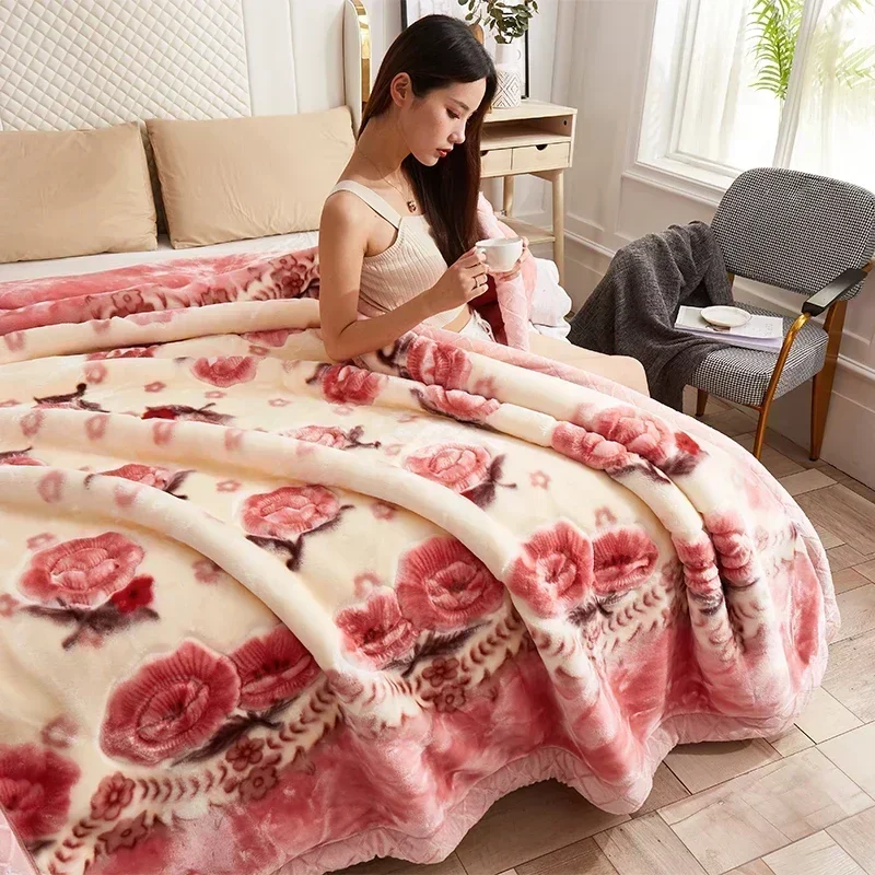 Warm Weighted Blankets for Beds Raschel Blanket for Winter Autumn Double Side Plush Comforter Quilt