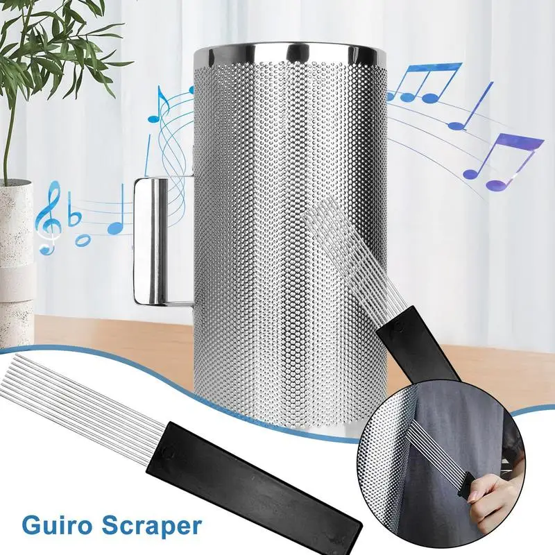 Silver Metal Guiro With Scraper Sand Drum Percussion Music Teaching Aid Musical Instrument Parts Accessories