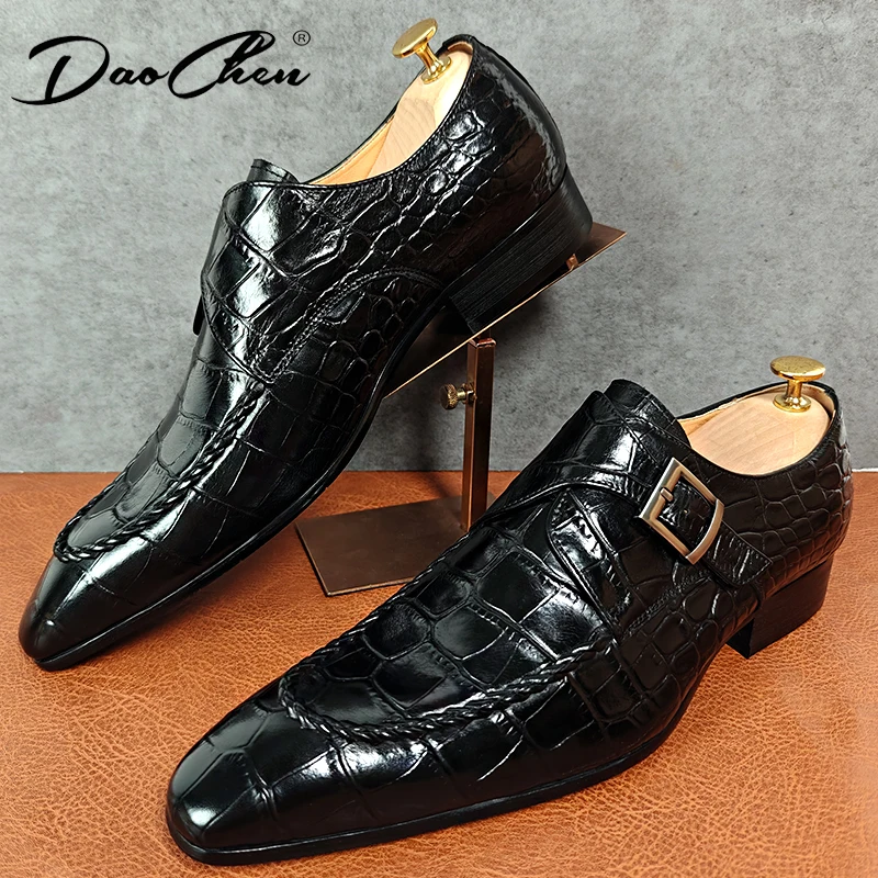 Luxury Brand Men Leather Shoes Slip-On Black Crocodile Print Woven Pattern Loafers Mens Dress Shoes Wedding Office Shoes For Men 2