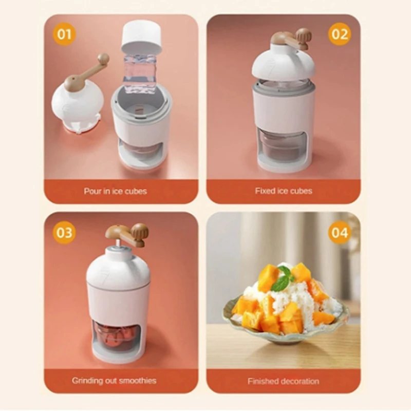 Shaved Ice Machine Ice Crusher Hand Operated Shaved Ice Maker Household Portable Small Machine Kitchen Tool Durable 5