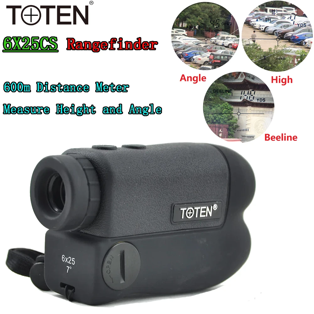 TOTEN Height Angle Measure 6x25 Golf Laser Rangefinder Tactical 600m Distance Meter Outdoor Hunting Telemeter Poof LCD Monocular