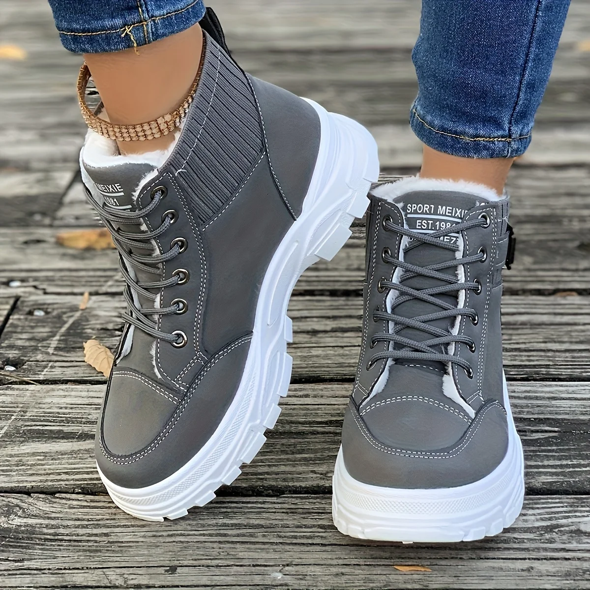Women High Top Lace Up Buckle Boots - Image 8