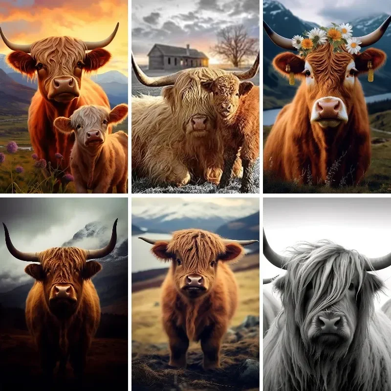 DIY Diamond Painting Scottish Highland Cattle 5d Diamond Puzzle Brown Highland Cow Embroidery Animal Cross Stitch Decor