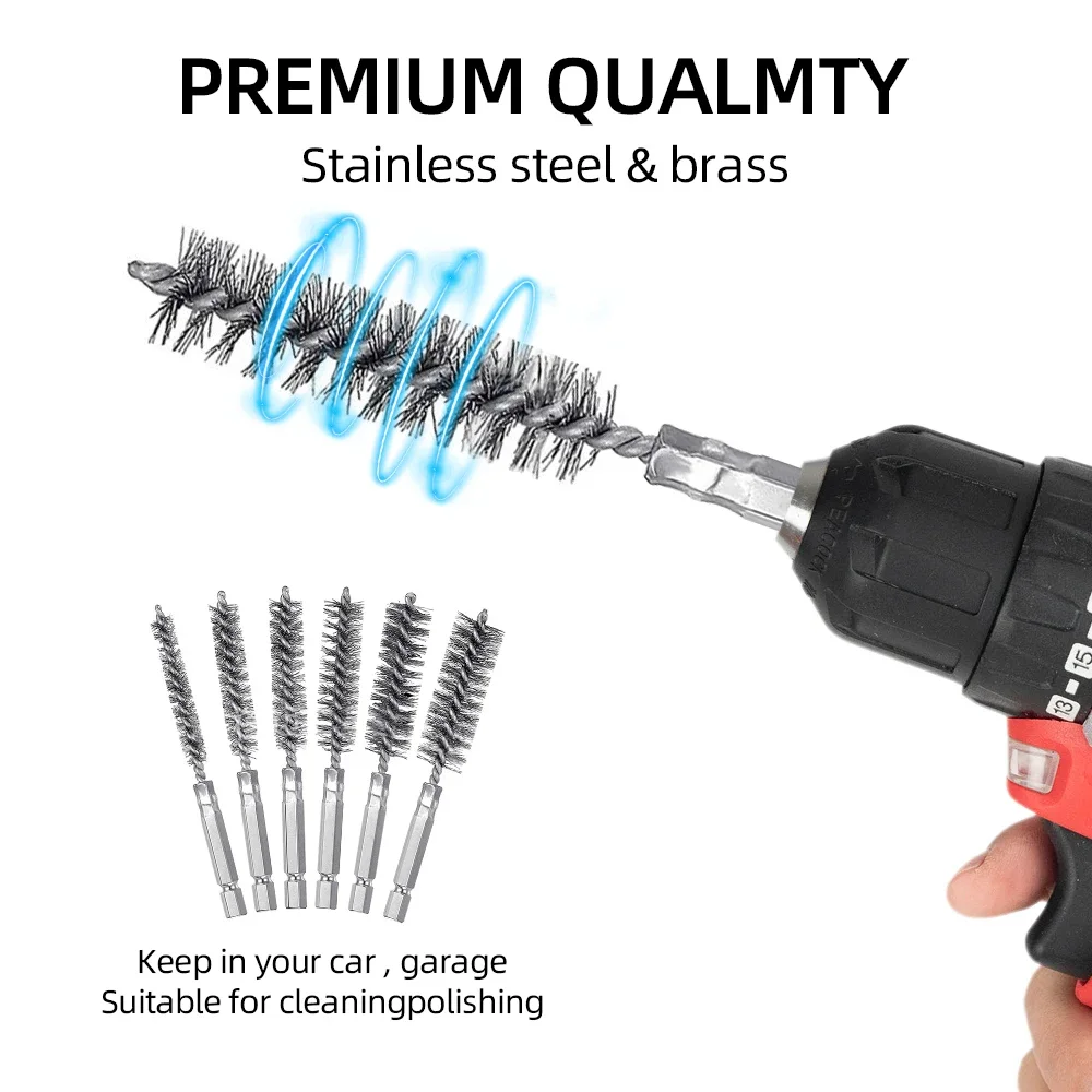 6 Pcs 8-19mm Wire Tube Machinery Cleaning Brush Rust Cleaner Washing Polishing for Automotive Manufacturing Processing Tools 3