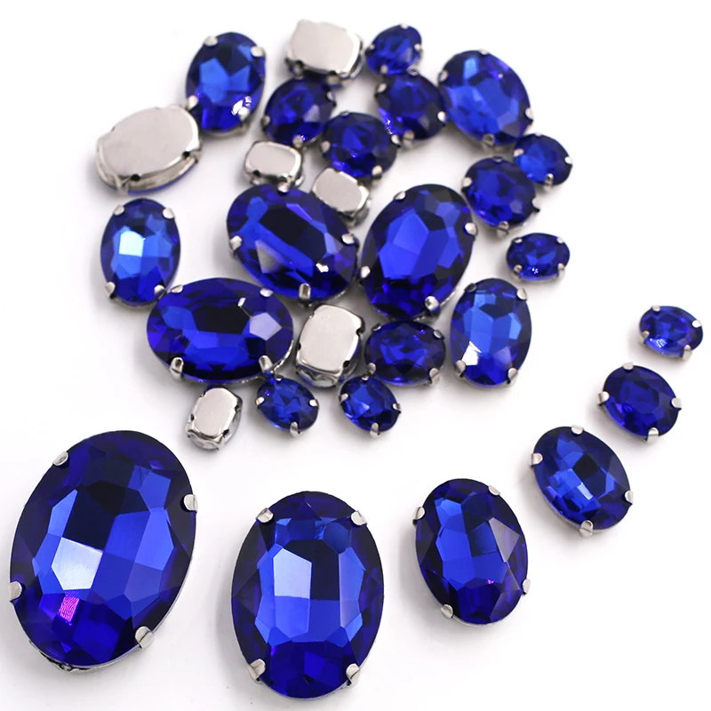

Factory Direct Sales Royal Blue Mixed Oval Shape Sized Sewing Crystal Glass Rhinestone For DIY Dress Jewelry Making 20pcs/Bag