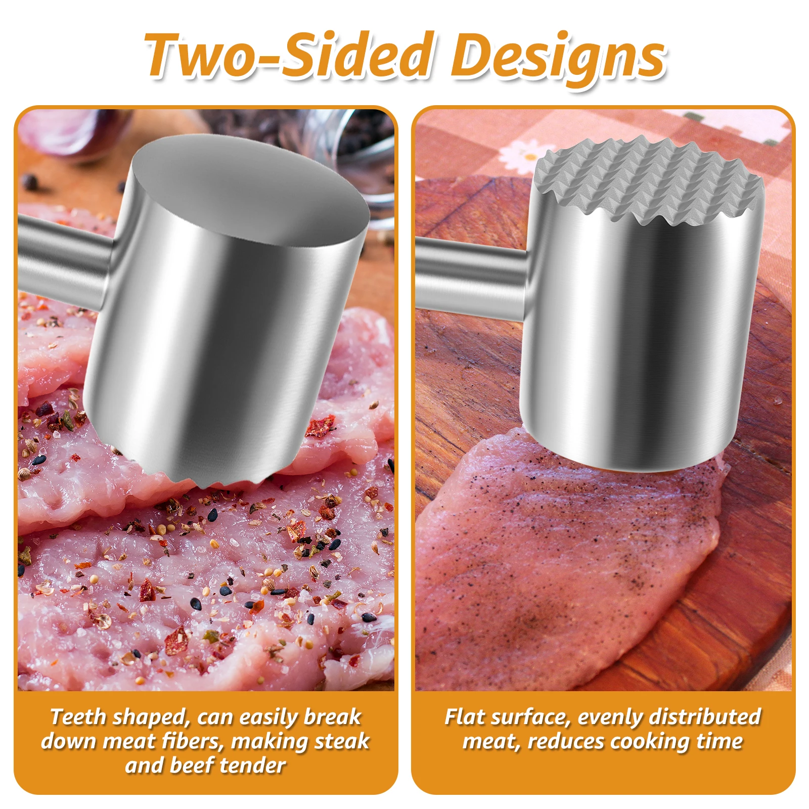Dual Head Meat Hammer 304 Stainless Steel Meat Mallet Ergonomic Handle Non Slip Grip Steak Tenderizing Home Kitchens meat tenderizer meat hammer